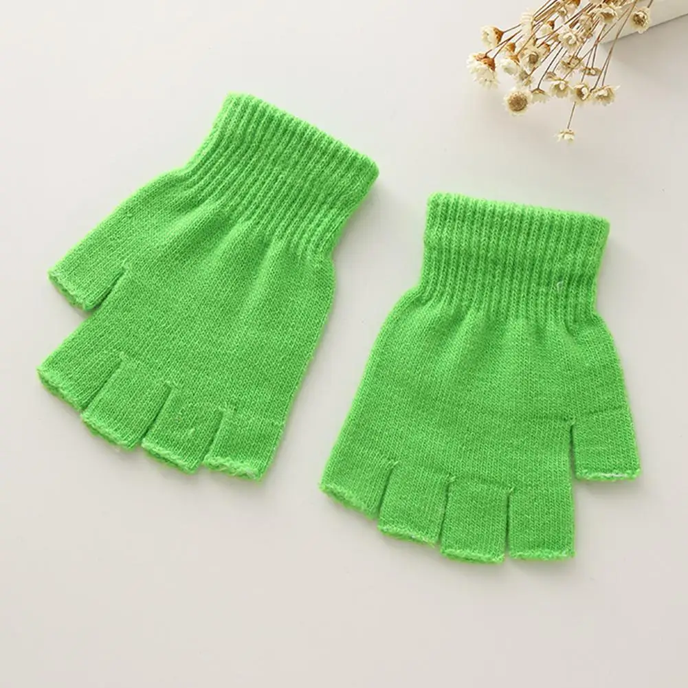 green Yfashion унисекс Зимние перчатки теплые перчатки без пальцев Однотонная одежда высокие эластичные дышащие вязаные перчатки модных аксессуаров - Цвет: green