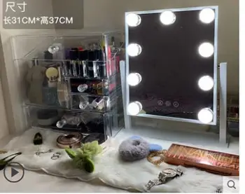 

Makeup mirror desktop led light large Nordic ins household vanity mirror beauty with bulb net red desktop mirror