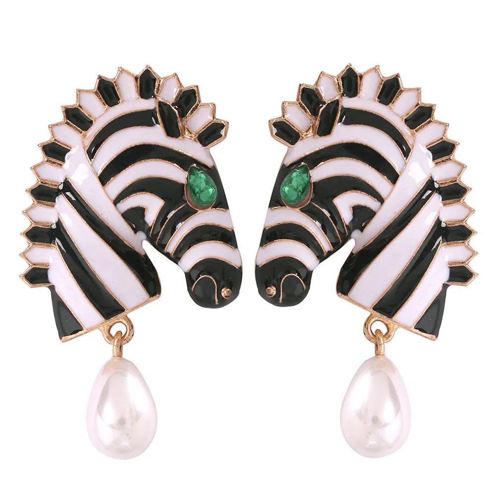 

New Design Fashion Women Bohemian Marine Style Pearl Animal Geometry Zebra Earrings Ladies Jewelry Gift for women