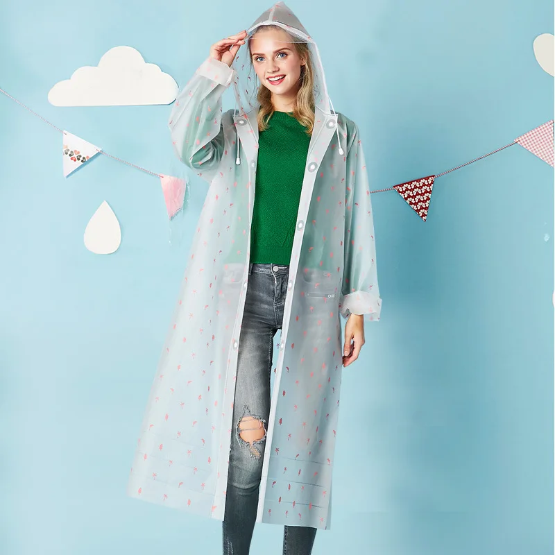 Adult Hooded Rain Coat Impermiable Transparent Cropable Raincoat With Print Thicken Eva Long Plastic For Men And Women | Дом и сад