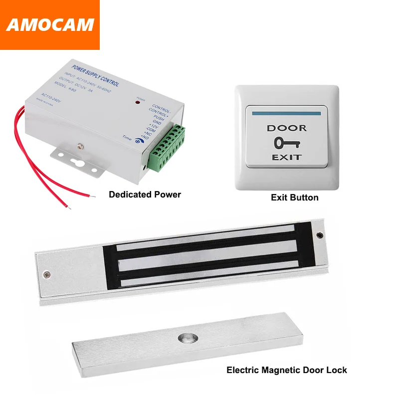 

NC Electric Magnetic Door Lock + Power Supply box for Door Access Control System Video doorbell +Door Exit Button Switch