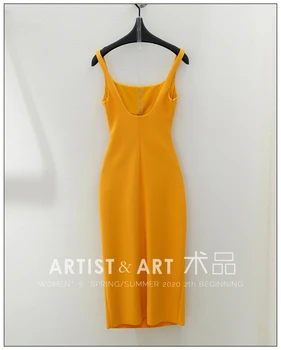 

Summer Sexy Backless Bodycon Yellow Pink Dress Women Square Collar Party Spaghetti Strap Sheath Dresses Lady Robe