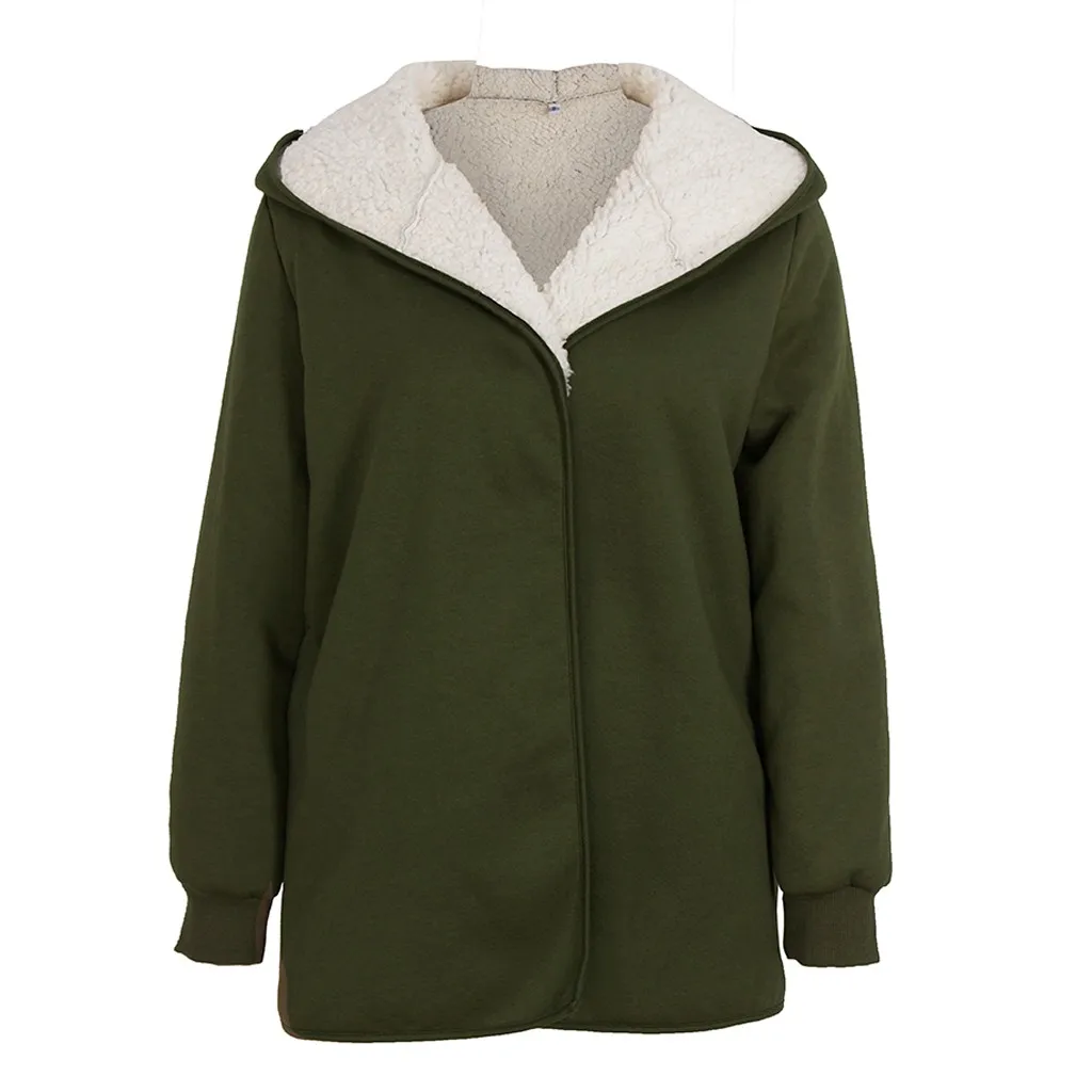 Green Женская куртка с капюшоном с ворсом, пушистый Кардиган с длинным рукавом, однотонная зимняя Осенняя ветровка размера плюс, верхняя одежда для девочек, пальто 19Aug - Цвет: Green