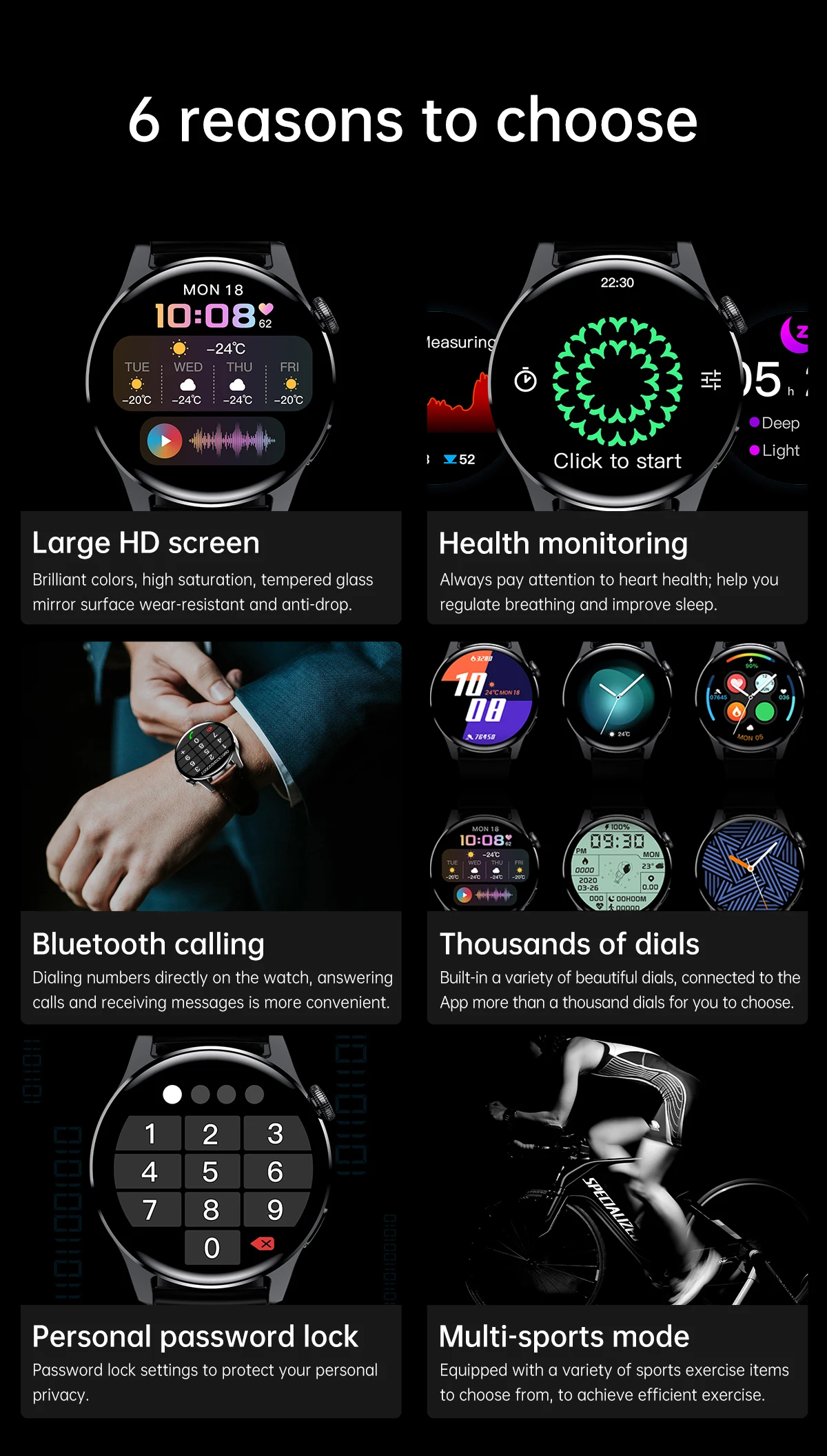 Smartwatch esportivo masculino à prova d'água, relógio