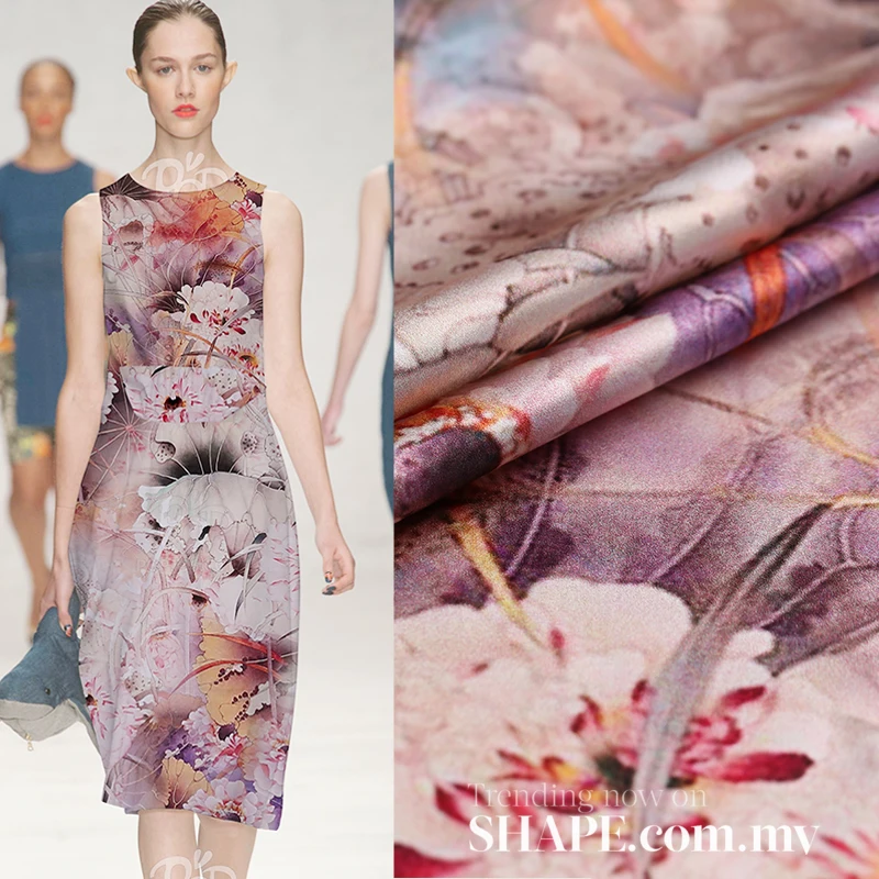 Цифровой струйный Шелковый ткань сатин-стрейч шелк Чонсам длинная юбка ткань печать Шелковый материал изящные и изящные