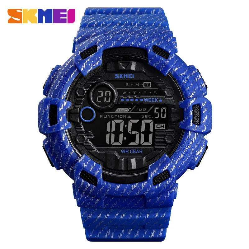 Blue SKMEI спортивные часы мужские модные цифровые наручные часы мужские s дни недели и Дата Секундомер Relogio цифровые 2 времени обратный отсчет Montre Homme - Цвет: Blue