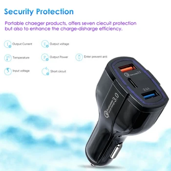 

2 USB Port Car Charger Type-C Fast Charge Accessories Bluetooth earphone QC 3.0