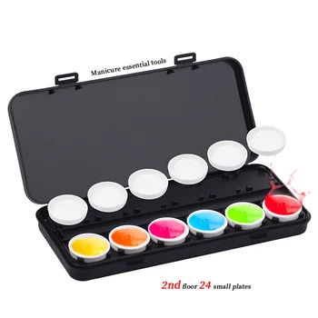 

24Grids Nail Polish Color Mixing Palette Dish Manicure UV Gel Painting Drawing Plate Detachable Double-deck Palette Box
