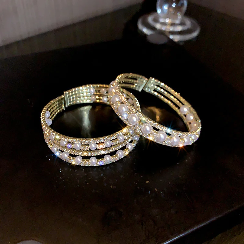 FYUAN Geometric Multilayer Rhinestones Bracelet & Bangles For Women Pearl Cuff Bracelets Weddings Jewelry bangle bracelet