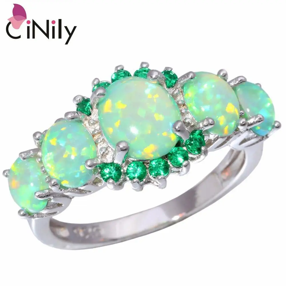 CiNily роскошные кольца с большим зеленым огненным опалом, заполненные камнями, посеребренные CZ циркониевые кристаллы, богемные женские ювелирные изделия в стиле бохо, Размер 11, 12 - Цвет основного камня: Green