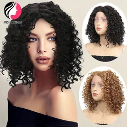 INS FACING Kinky Curly Lace Wig Synthetic for Black Women 12'' Curly Daily Use Cosplay Party Wigs Heat Resistant Fiber Hair