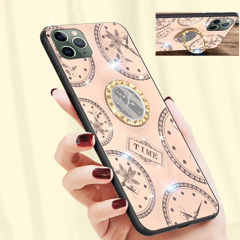 Sunjolly чехол с часами для Samsung Galaxy On5 On7 2016 J2 J7 J4 J6 Prime Plus подставка кольцом и стразами