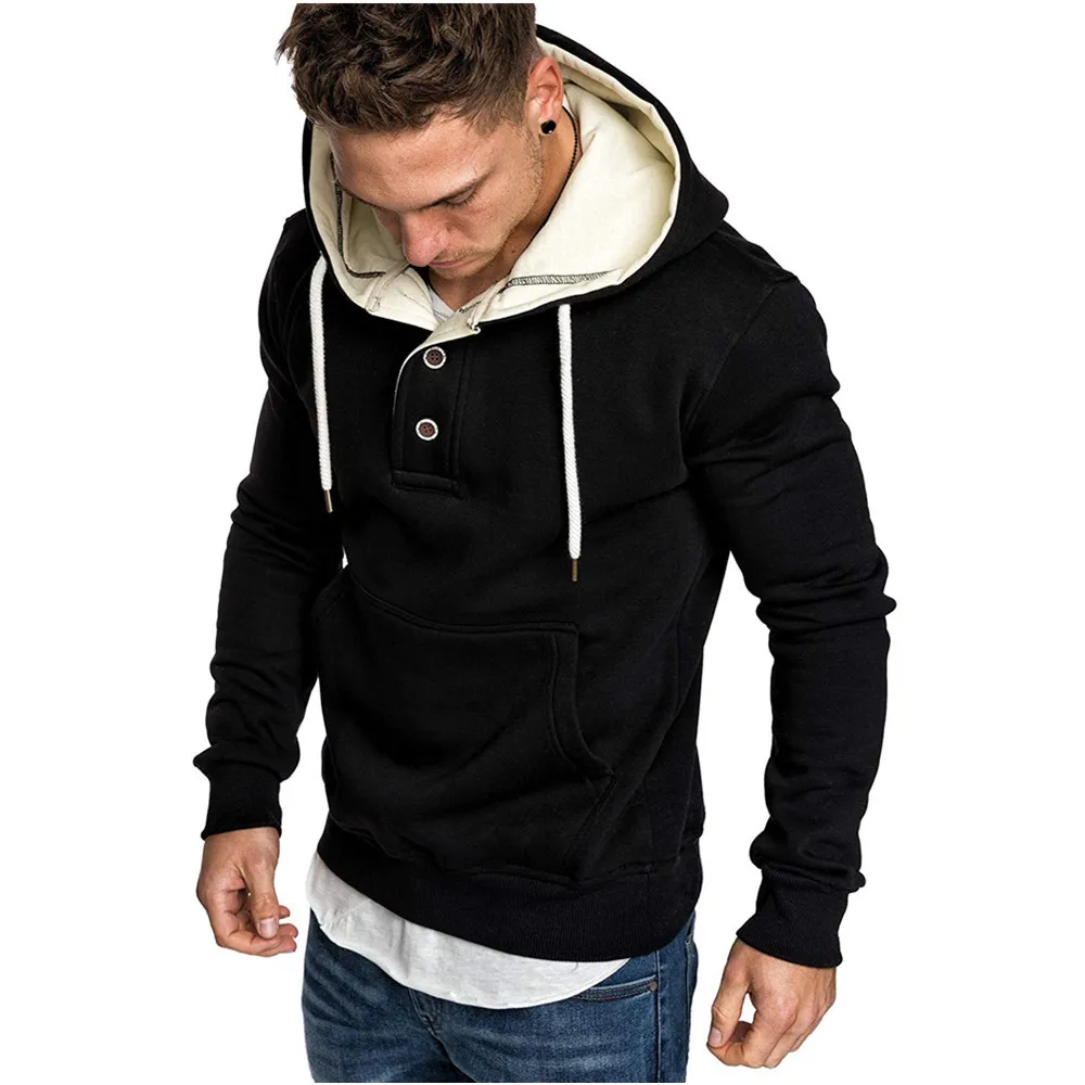 Solid Button Pocket Hoodies Men Sweatshirts Rapper Hip Hop Hooded Pullover Sweatershirt Male Clothes Sudadera Hombre