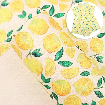 

David accessories 20*34cm Lemon Printed Fine Glitter Faux Leather Fabric for Bows Synthetic leather DIY Materials Craft,1Yc10638