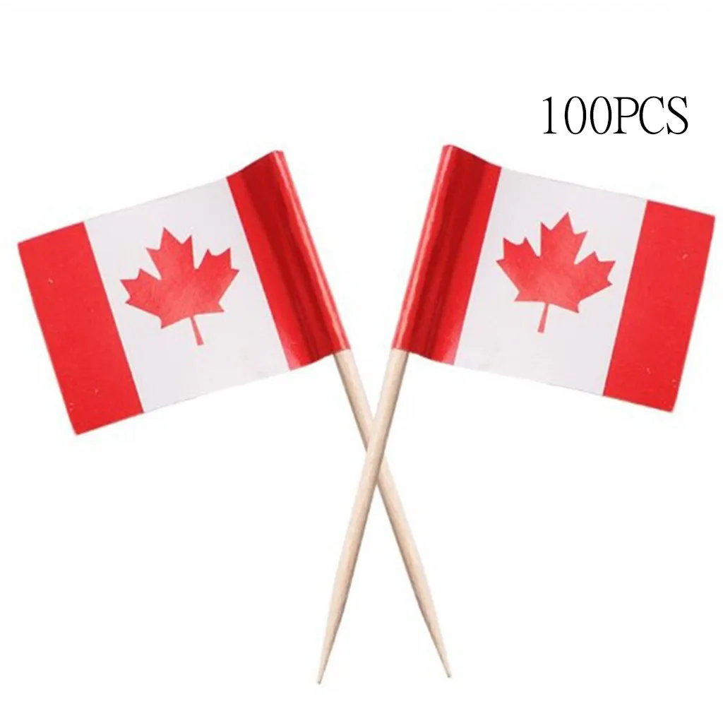Canada 100 шт Германия/Испания/Австралия/Италия/Канада/США/Великобритания Флаг Зубочистки флаг кекс топперы на день рождения Свадебные украшения Поставки - Цвет: Canada