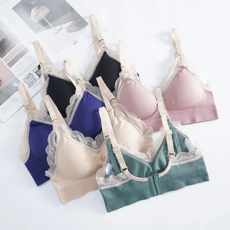 Wireless Front Open Nursing Bra Soft Lace Breathable Seamless Maternity Breastfeeding Bras Maternal Support For Pregnant Women 6