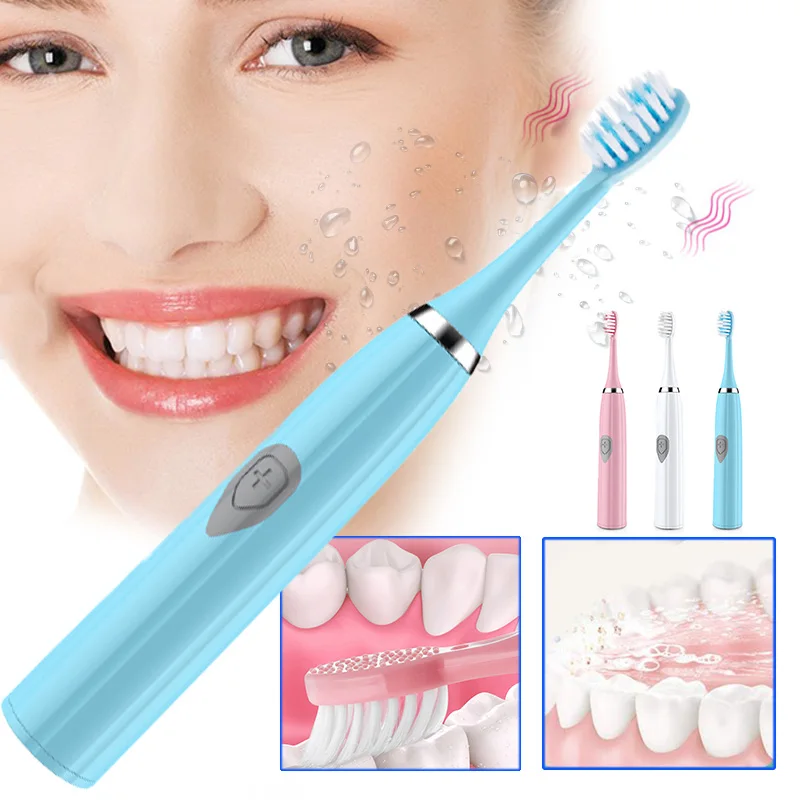 Cepillo de dientes eléctrico con temporizador para adultos, cepillo sónico con batería, Limpieza Profunda, blanqueamiento dental, cabezales de repuesto con caja