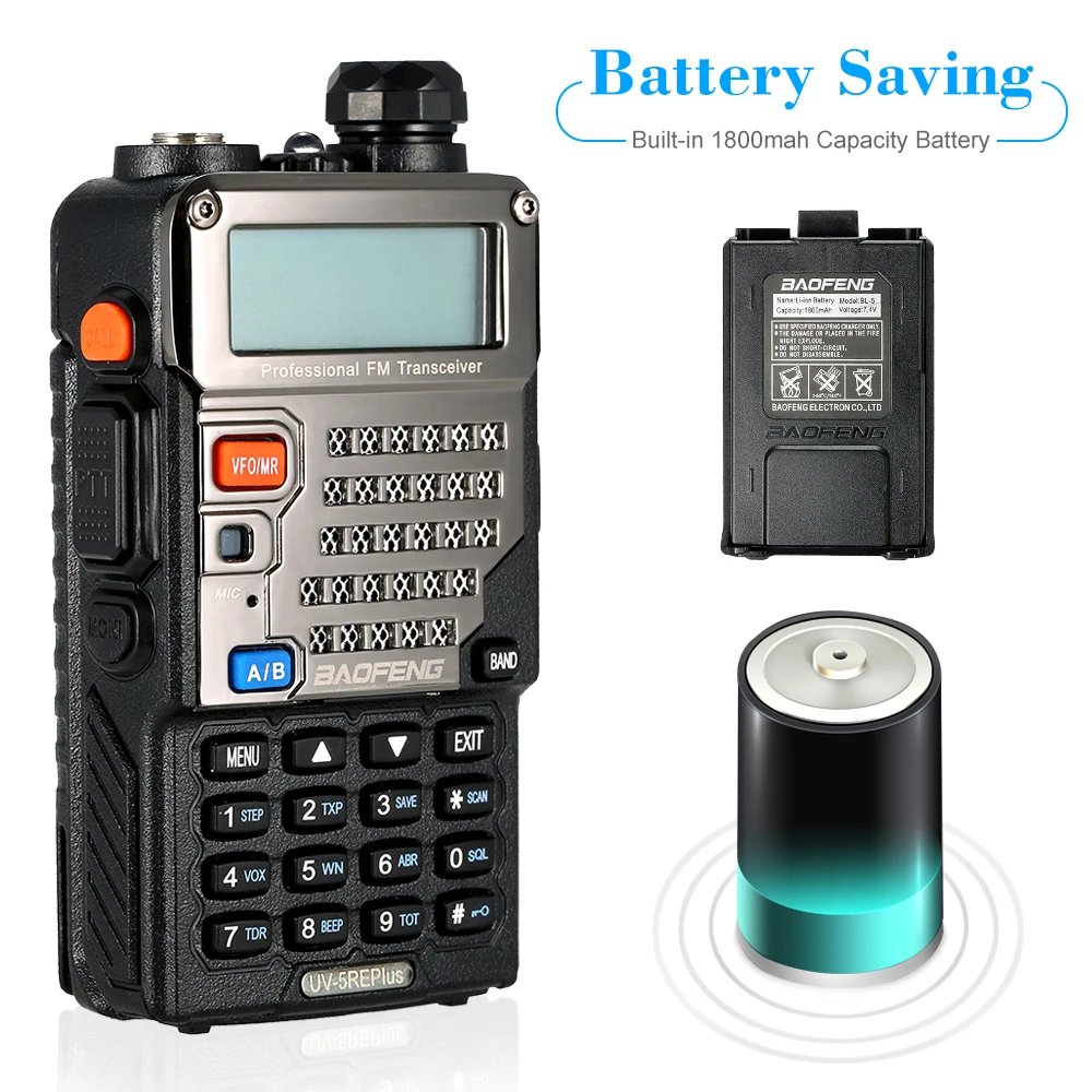 

128CH Dual Band Talkie Walkie Transceiver Two Way Radio Portable Handheld Waterproof Interphone Long Distance 1800mah Battery
