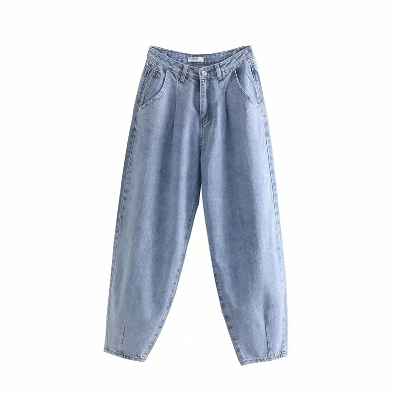 Dave&Di england vintage high street loose harem mom  high waist jeans woman pleated Turnip pants boyfriend jeans for women jeans female 2023 blue high street summer new large retro half skirt high waist slim pleated short skirt with lining