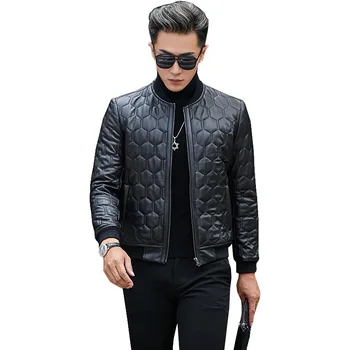 

Mens Leather Jacket Real Sheepskin Coat Short Genuine Leather Jacket Men Autumn Bomber Jacket Parka Deri Mont SY2885G KJ5226