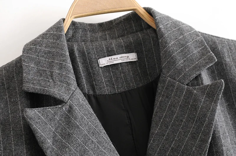 Early Spring New Style Europe And America WOMEN'S Dress Fashion Gray Stripes Double Breasted Slim Fit Loose-Fit Suit Jacket W141
