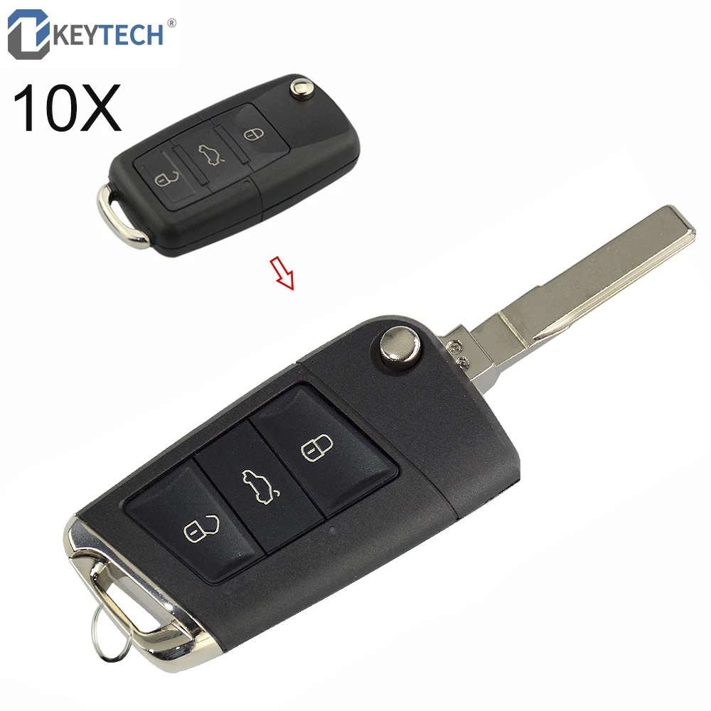 OkeyTech 10 шт./партия модифицированный дистанционный Складной автомобильный ключ оболочки для V W Polo Passat B5 Golf MK5 Beetle 3 кнопки Uncut Пустой клинок
