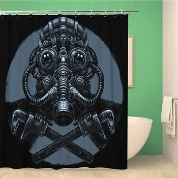

Bathroom Shower Curtain Steampunk Gas Mask Biohazard Toxic Sign Chemical Acid Air Apocalyptic Polyester Fabric 66x72 inches