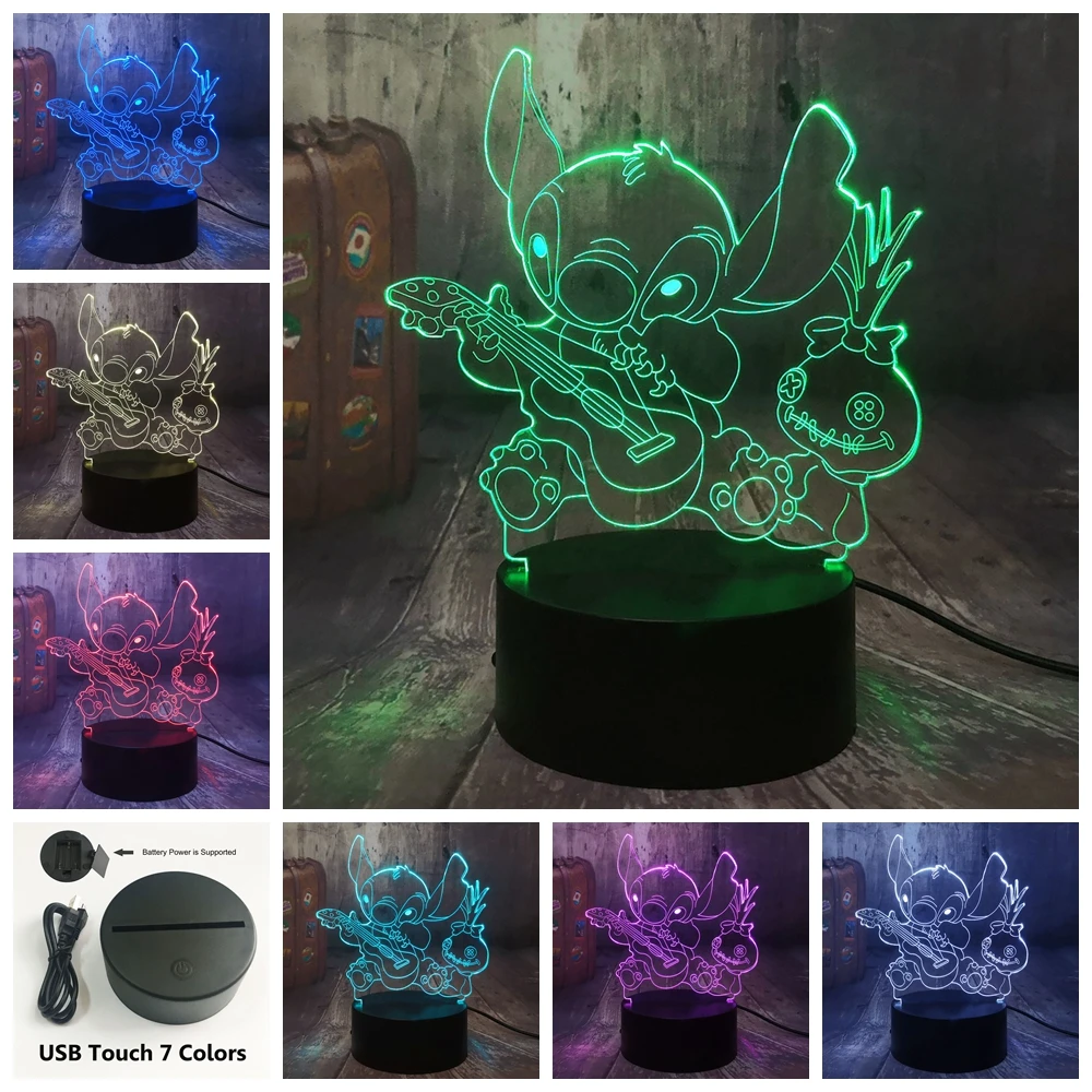 Фигурка из аниме «Astroboy(стежка 3D светодиодный Ночной светильник с стежка играть на гитаре с друзьями Scrump сна настольная лампа Декор для дома подарок для детей - Испускаемый цвет: Touch one 7 Color