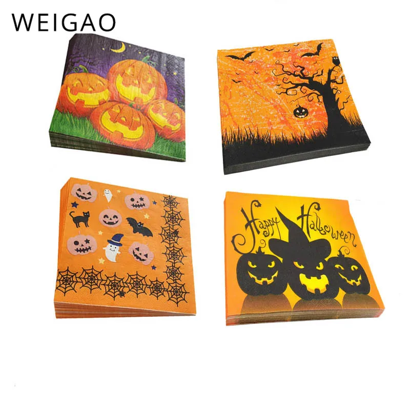 

WEIGAO 20pcs Halloween Pumpkin Paper Napkins Halloween Decoration For Home Witch Tissue Napkins Happy Halloween Party Supplies