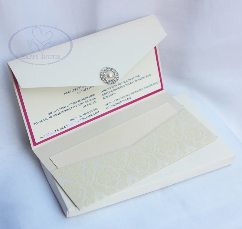 HI6009-30 Customized Ivory Wedding Card with Blue Foil Writing with Paper Box More Colors Available