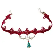 Christmas Tree Choker Necklaces for Woman Red Lace Gold LOVE Decoration Fashion Party Chokers Accessories