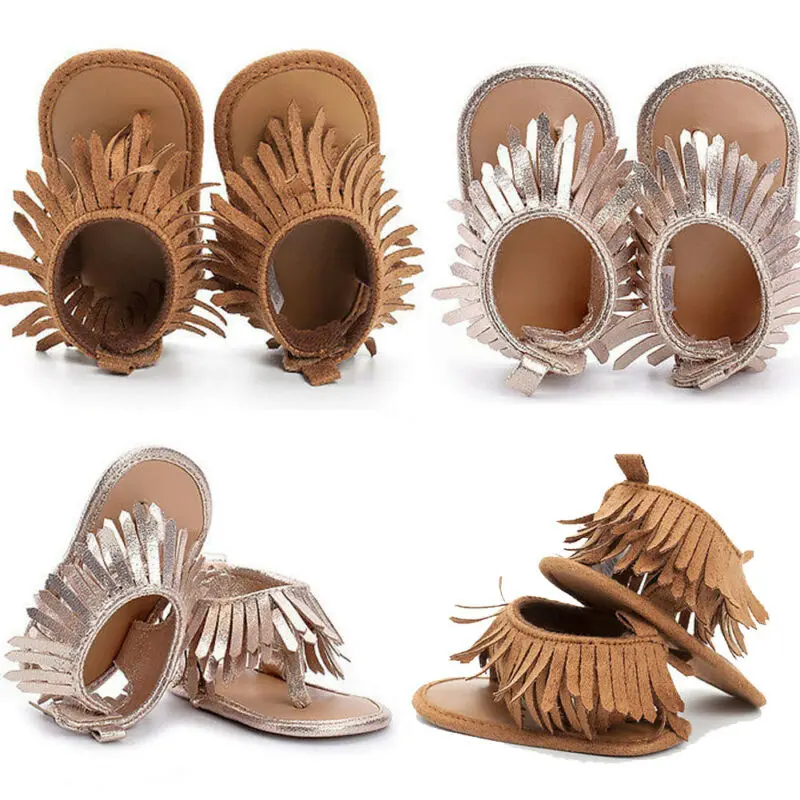 

Newborn Baby Girl Anti-Slip Soft Sole Crib Shoes Tassel Moccasin Sandal Summer Toddle Baby Fashion Vintage Soft Beach Toe Sandal