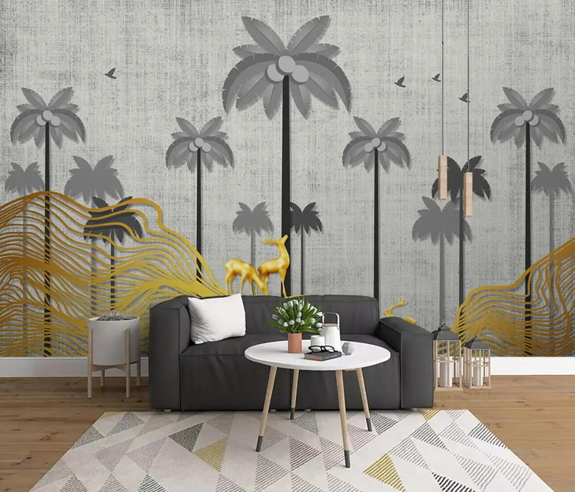 

Настенные обои beibehang на заказ с кокосовым оленем, украшение для гостиной, фон для телевизора, украшение для дома, фото, настенное покрытие