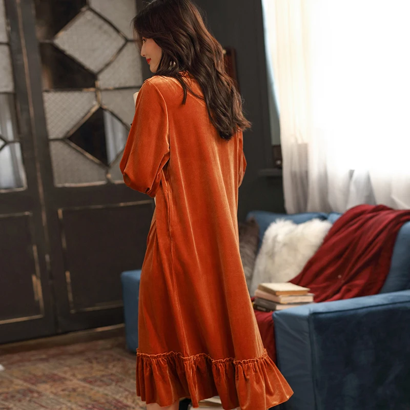 Женская одежда для сна длинные бархатные сна платье в классическом винтажном и ретро-стиле с оборками, ночная рубашка с длинным рукавос женские длинное детское нарядное платье, Халат