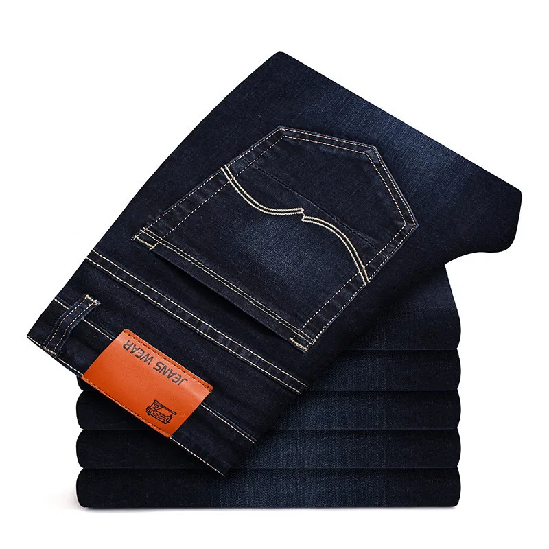 Мужские брендовые Стрейчевые джинсы, новые бизнес хлопковые джинсовые брюки, облегающие джинсы, прямые джинсовые брюки для мужчин, большие размеры 28-40 - Цвет: A