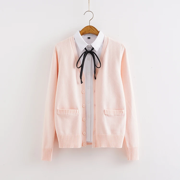 Only Pink Coat Японский JK Униформа кардиган свитер сплошной цвет осень зима для девочек утепленное пальто с длинным рукавом Свободные вязаные топы в студенческом стиле - Цвет: Only Pink Coat