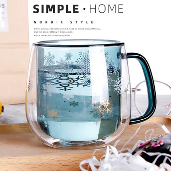 

340ml Creative Double-layer Glass Colored Snowflake Belt Glass Cup High Temperature Resistant Glass for Wine Whiskey Beer Coffee