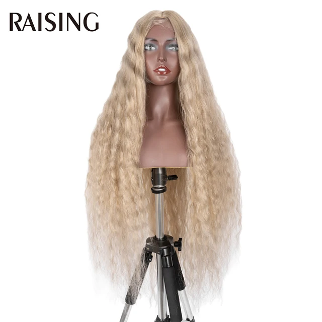 Raising Wholesale Deep Wave Lace Wig Synthetic Curly Hair Scalp Wigs For Black Women Ombre Cheap Long Hair Wigs Pre-plucked 40in CSTREEL