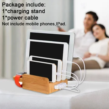 

Eco-friendly Dock For Phone Tablet Multi USB Bamboo Bracket Practical Holder Home Portable Desktop Office Station Charging Stand
