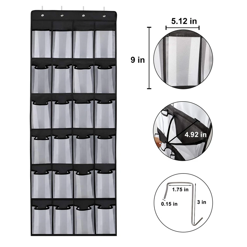 

2 Shoe Organizers on the Door, Mesh Shoe Rack with 24 Pockets Hanging Shoe Storage Storage with 8 Door Hooks for Bedroom Closet