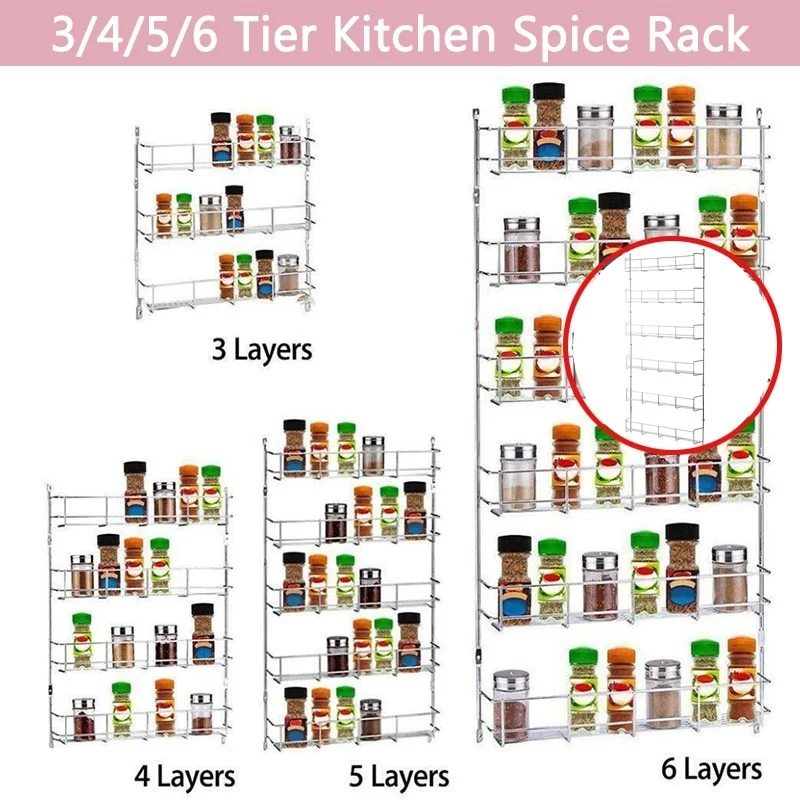 4/5/6 Tier Wall Mount Spicy Shelf Kitchen Organizer Storage Stand Rack Holder US 