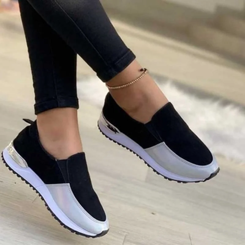 2021 Fall Women's Large Size Wedge Heel Shoes European and American Fashion Ladies Low Color Blocking Loafers | Обувь