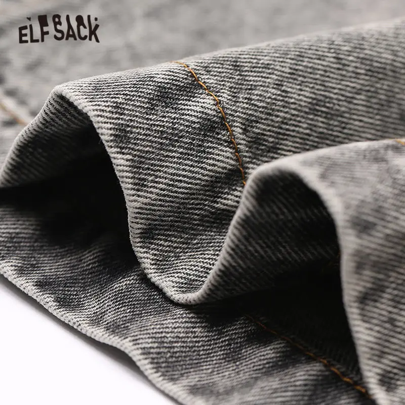ELFSACK, серые, одноцветные, трапециевидные, на молнии, потертые, женские юбки, осень, натуральная Талия, Корейская, повседневная, офисная, женская, повседневная юбка