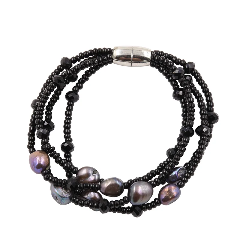 STRATHSPEY модные бусины браслеты для женщин богемные жемчужные браслеты нежные Многослойные хрустальные браслеты модные украшения - Окраска металла: black