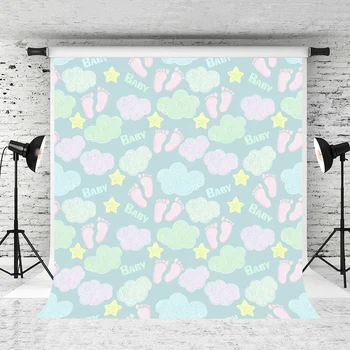 

VinylBDS 5X7FT Digital Printing fond Cartoon Jigsaw Clouds Five-pointed Star For New Baby Scenic Photography Backdrops