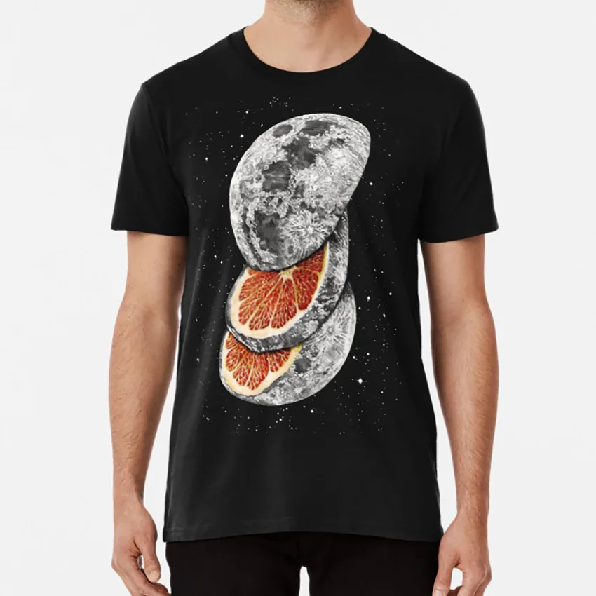 Фрукт в виде Луны футболка Луна космические звезды nerd странные scifi surreal еда Фрукты wtf - Цвет: Черный