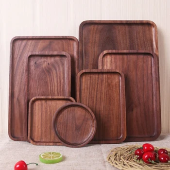 

Black Walnut Wooden Storage Tray Round Cake Tray Dessert Snack Serving Tray Kitchen Utensils Practical Home Tableware Supplies