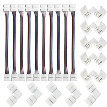 

10mm 5050 RGB LED Strip Light Connectors Kits with 10PCS L Shape 4 Pin Right Angle Corner Solderless Connector and 10PC jk1051