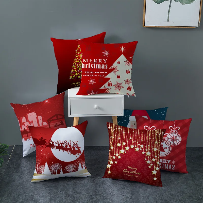 Fuwatacchi Red Printed Cushion Cover Christmas Gift Decorative Pillow Covers for Home Sofa Polyester Throw Pillowcases 45*45cm