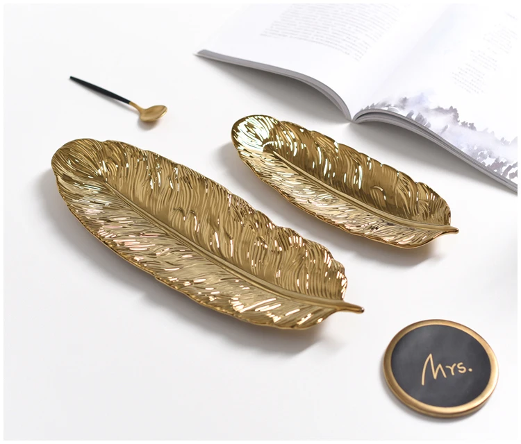Скандинавский стиль керамические золотые перья Ювелирная тарелка ретро хранения поднос для снэков лоток украшения дома